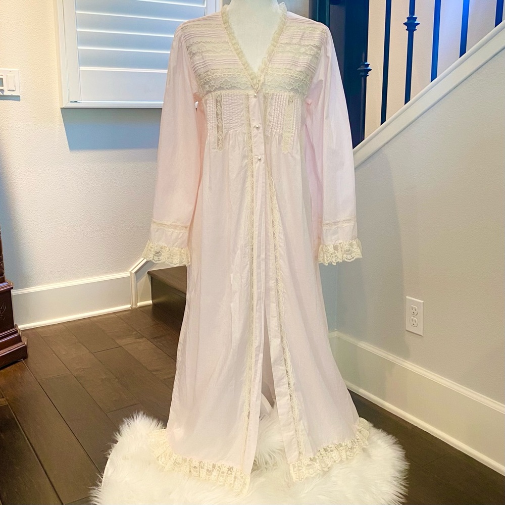 🌺SOLD🌺 Victoria’s Secret GOLD LABEL 90s Pink Prairie Maxi Gown Robe Renn Dress - Picture 8 of 9